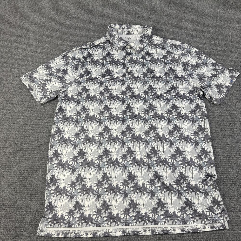1764 Polo Shirt Mens XL Gray White Tropical Palm Print Performance Stretch Golf